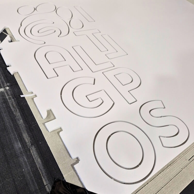 An image of the fret cut foamex lettering.